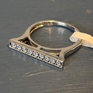 Sterling Silver Real Diamond Bar Ring